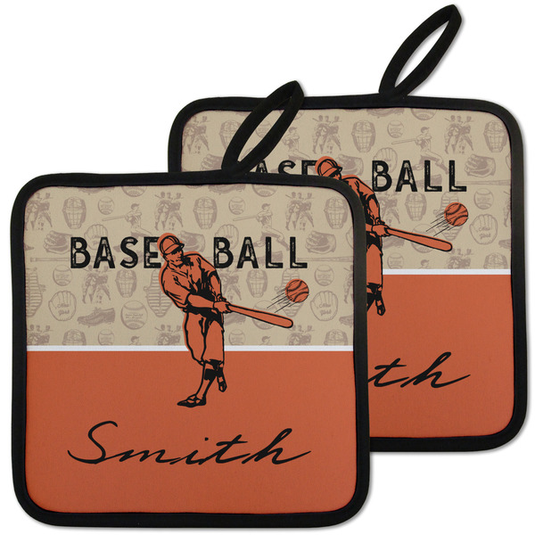 Custom Retro Baseball Pot Holders - Set of 2 w/ Name or Text