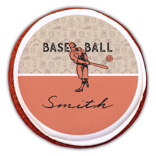 Retro Baseball Printed Icing Circle - Large - On Cookie