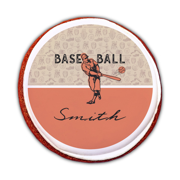 Retro Baseball Printed Icing Circle - Medium - On Cookie