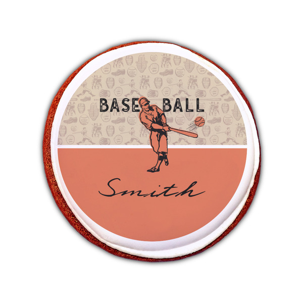 Retro Baseball Printed Icing Circle - Small - On Cookie