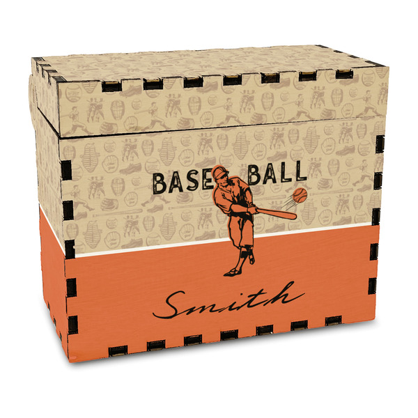 Custom Retro Baseball Wood Recipe Box - Full Color Print (Personalized)