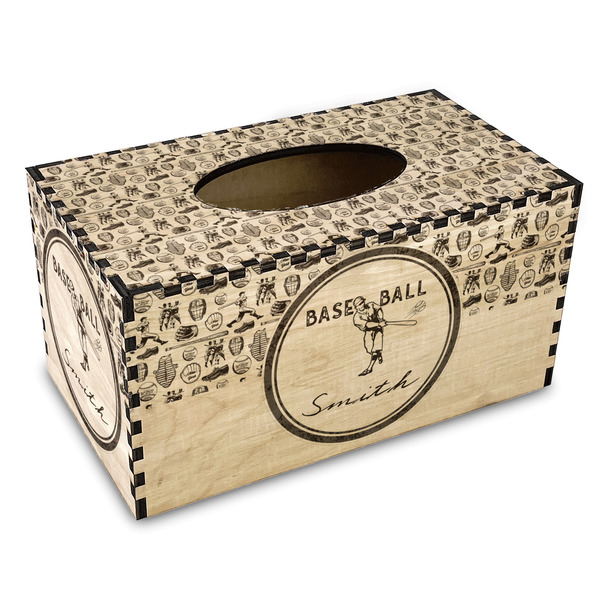 Custom Retro Baseball Wood Tissue Box Cover - Rectangle (Personalized)