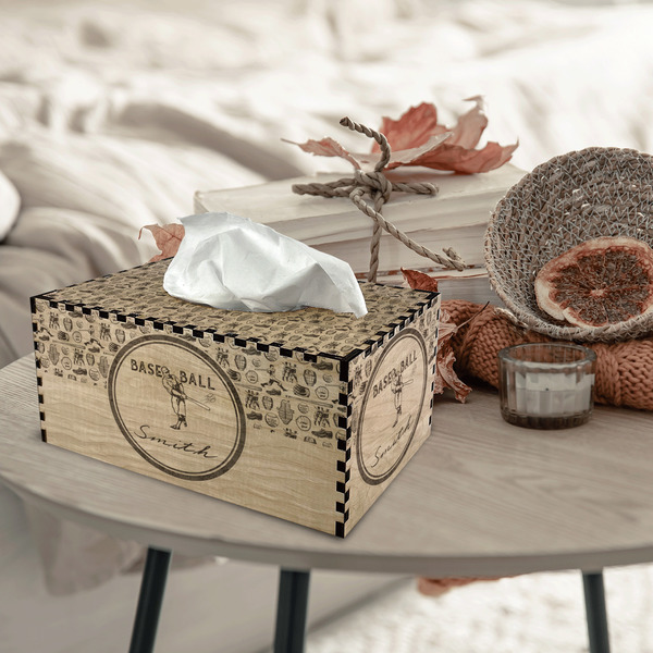 Retro Baseball Rectangle Tissue Box Covers - Wood - In Context