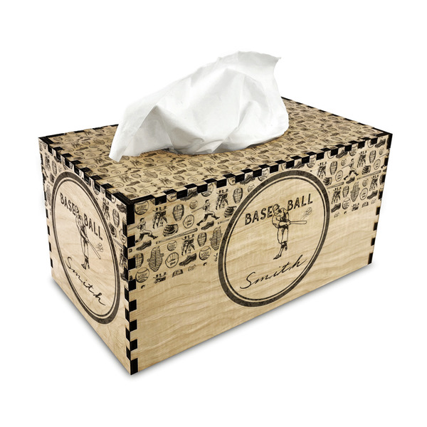 Retro Baseball Rectangle Tissue Box Covers - Wood - with tissue