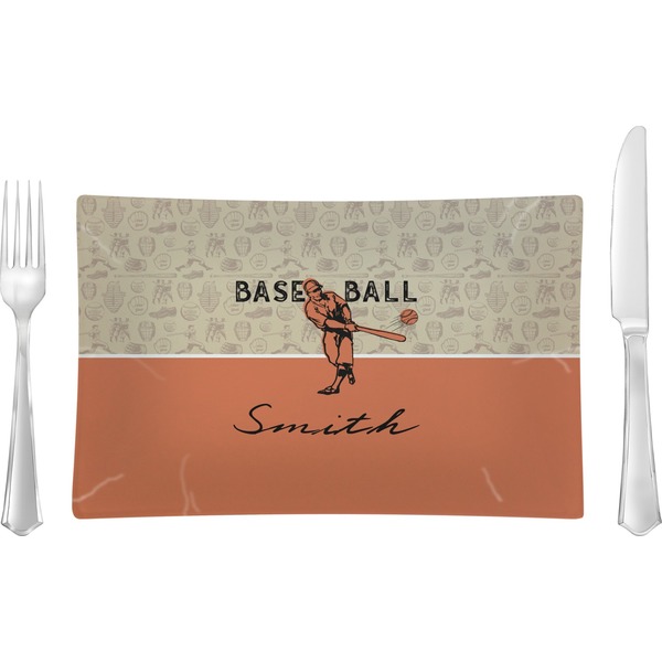 Custom Retro Baseball Rectangular Glass Lunch / Dinner Plate - Single or Set (Personalized)