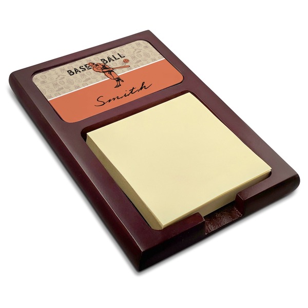Custom Retro Baseball Red Mahogany Sticky Note Holder (Personalized)