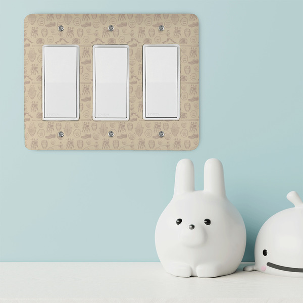 Retro Baseball Rocker Light Switch Covers - Triple - IN CONTEXT