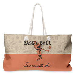 Retro Baseball Large Tote Bag with Rope Handles (Personalized)