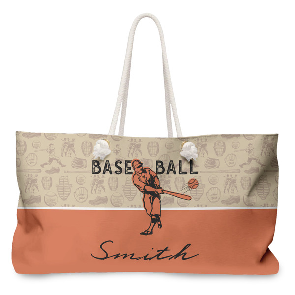 Custom Retro Baseball Large Tote Bag with Rope Handles (Personalized)