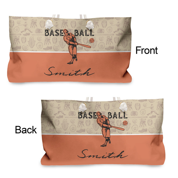 Retro Baseball Large Rope Tote - From & Back View