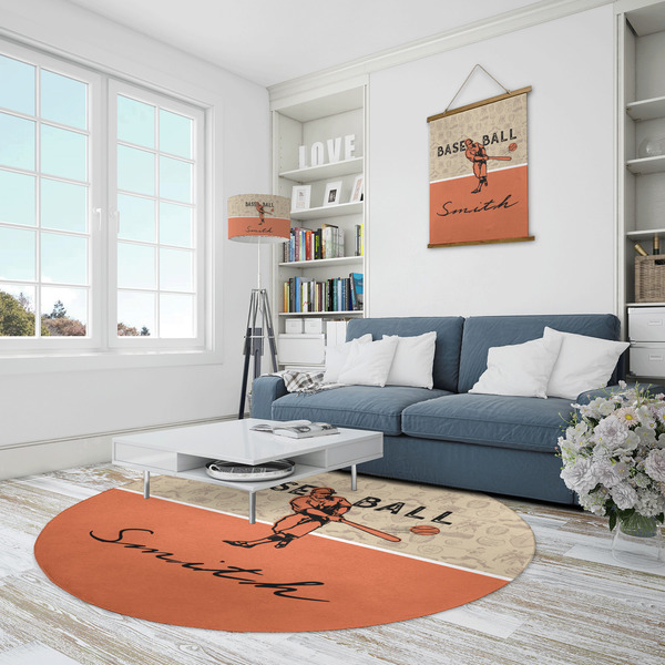 Retro Baseball Round Area Rug - IN CONTEXT