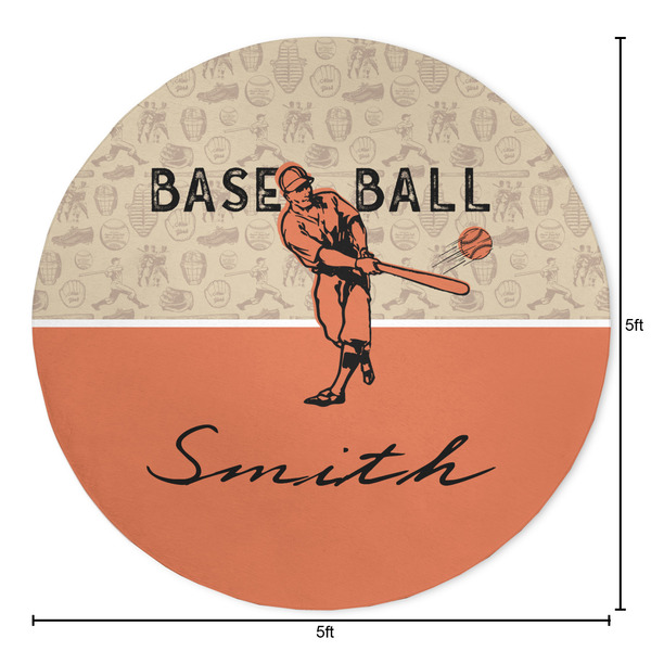 Retro Baseball Round Area Rug - Size