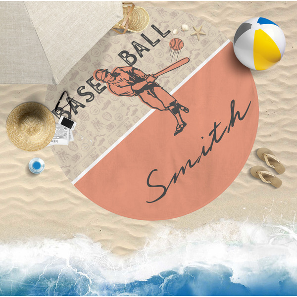 Retro Baseball Round Beach Towel Lifestyle