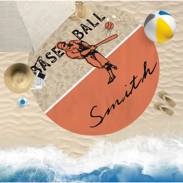 Retro Baseball Round Beach Towel Lifestyle