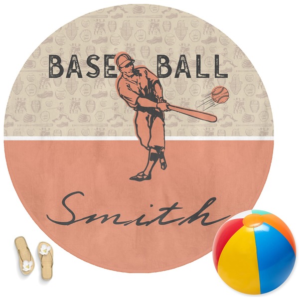 Custom Retro Baseball Round Beach Towel (Personalized)