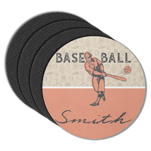 Custom Retro Baseball Round Rubber Backed Coasters - Set of 4 (Personalized)