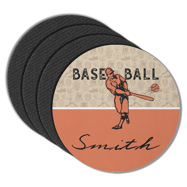 Retro Baseball Round Coaster Rubber Back - Main