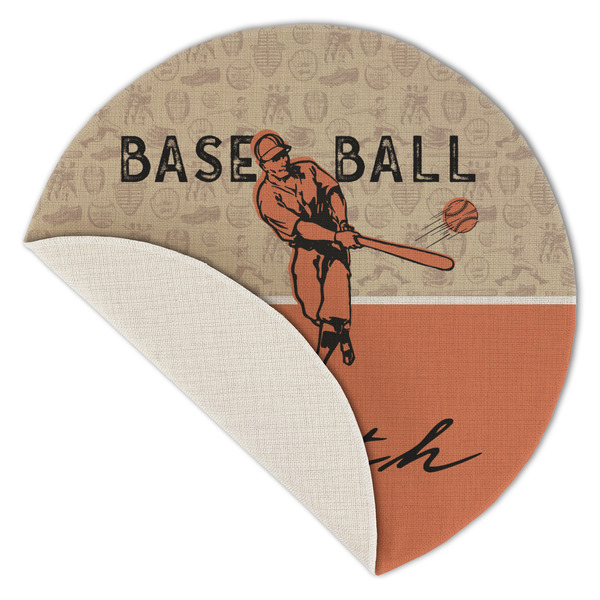 Retro Baseball Round Linen Placemats - Front (folded corner single sided)