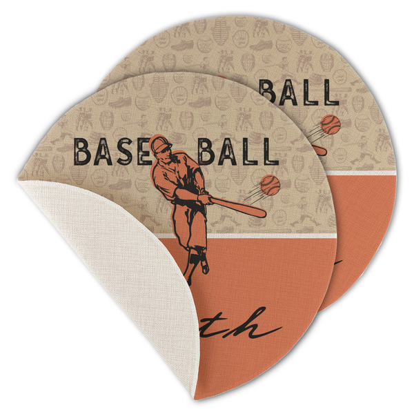 Custom Retro Baseball Round Linen Placemat - Single Sided - Set of 4 (Personalized)