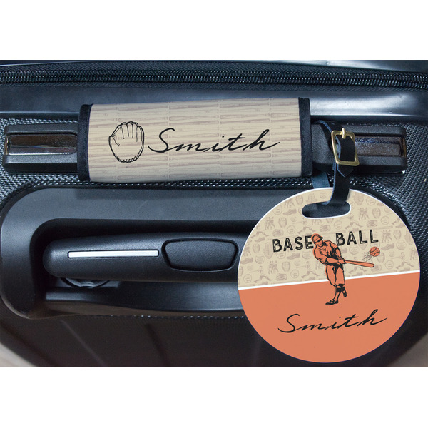 Retro Baseball Round Luggage Tag & Handle Wrap - In Context