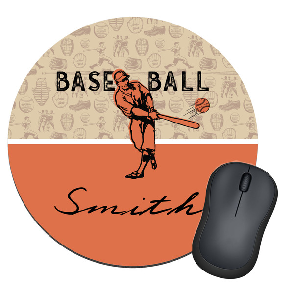 Custom Retro Baseball Round Mouse Pad (Personalized)