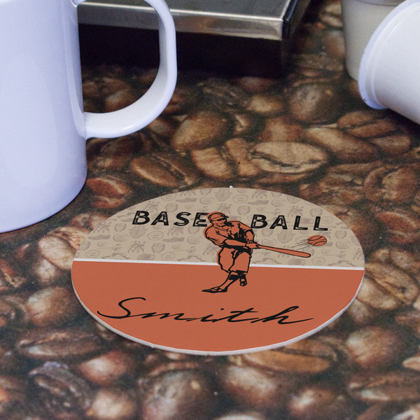 Retro Baseball Round Paper Coaster - Front