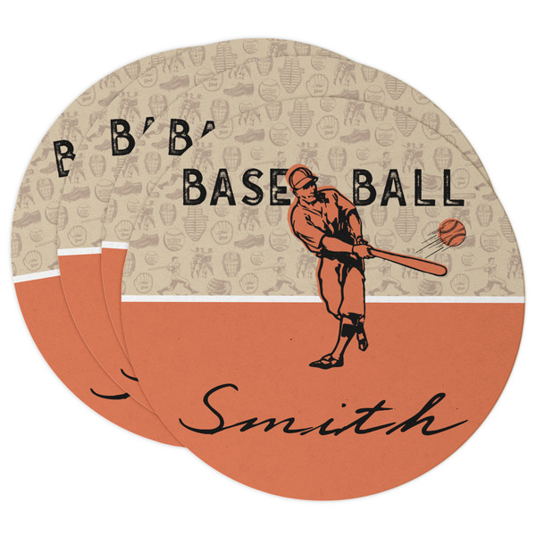 Custom Retro Baseball Round Paper Coasters w/ Name or Text