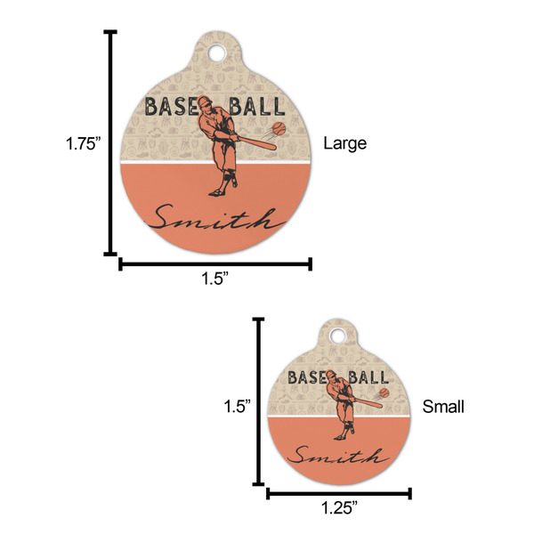 Retro Baseball Round Pet ID Tag - Large - Comparison Scale