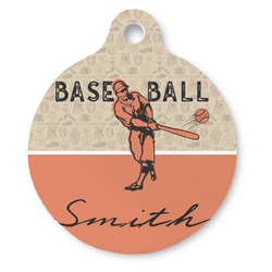 Retro Baseball Round Pet ID Tag (Personalized)