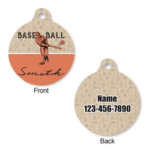 Retro Baseball Round Pet Tag - Front & Back
