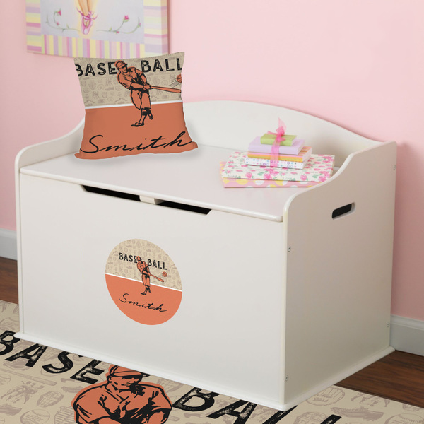 Retro Baseball Round Wall Decal on Toy Chest