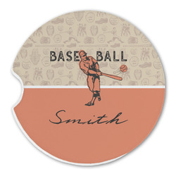 Retro Baseball Sandstone Car Coaster - Single (Personalized)