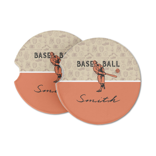 Custom Retro Baseball Sandstone Car Coasters - Set of 2 (Personalized)