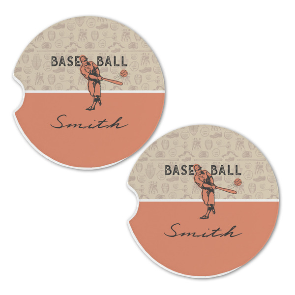 Retro Baseball Sandstone Car Coasters - Set of 2