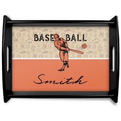 Retro Baseball Black Wooden Tray - Large (Personalized)