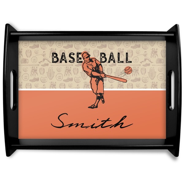 Custom Retro Baseball Black Wooden Tray - Large (Personalized)
