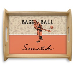 Retro Baseball Natural Wooden Tray - Large (Personalized)