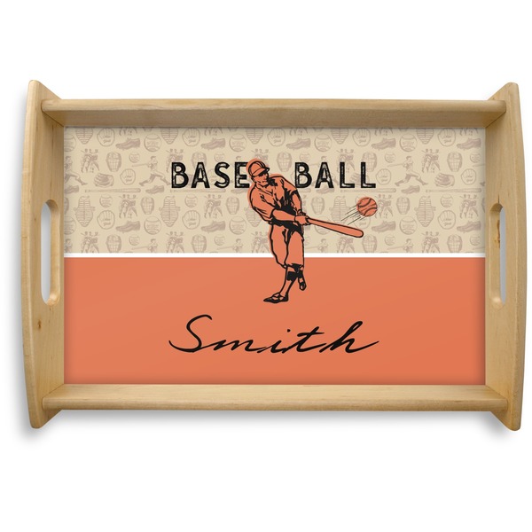 Custom Retro Baseball Natural Wooden Tray - Small (Personalized)