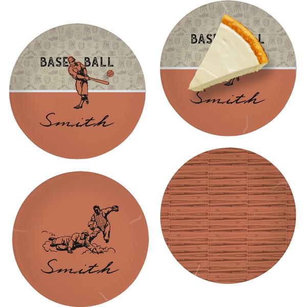 Custom Retro Baseball Set of 4 Glass Appetizer / Dessert Plate 8" (Personalized)