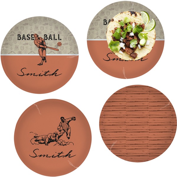 Custom Retro Baseball Set of 4 Glass Lunch / Dinner Plate 10" (Personalized)