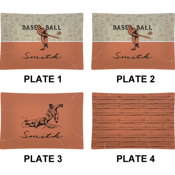 Retro Baseball Set of Rectangular Appetizer / Dessert Plates (Approval)