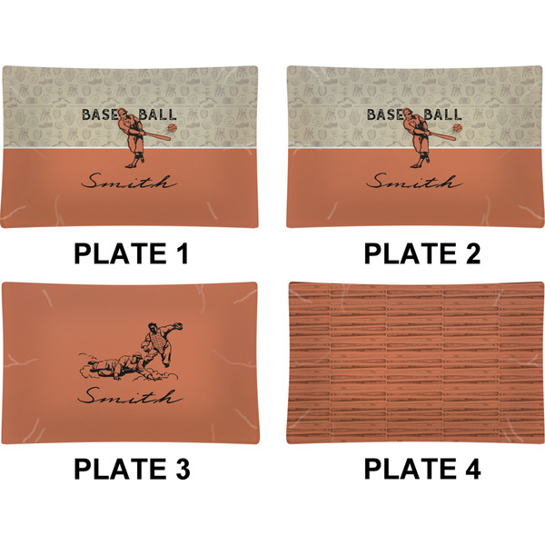 Retro Baseball Set of Rectangular Dinner Plates (Approval)