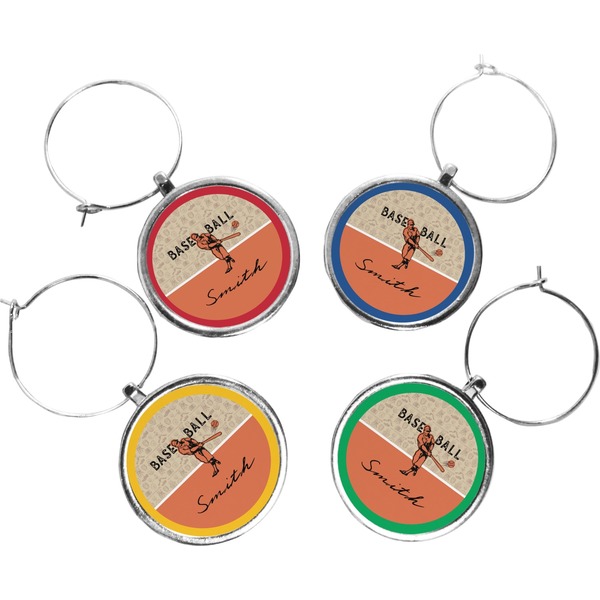 Custom Retro Baseball Wine Charms (Set of 4) (Personalized)