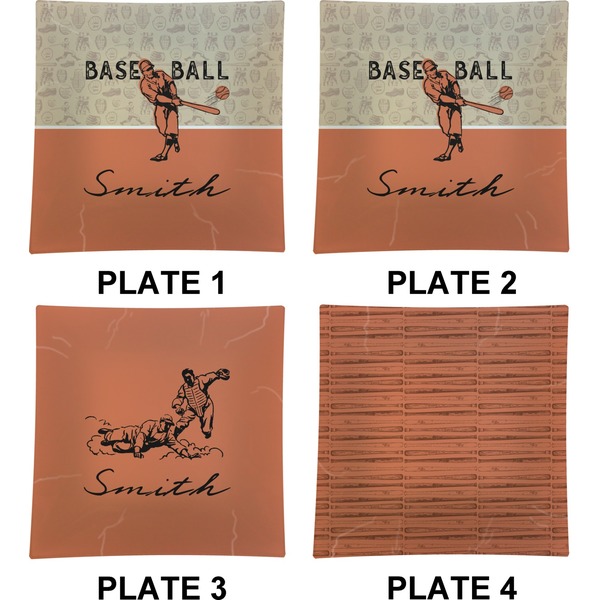 Retro Baseball Set of Square Dinner Plates (Approval)