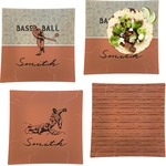 Retro Baseball Set of 4 Glass Square Lunch / Dinner Plate 9.5" (Personalized)
