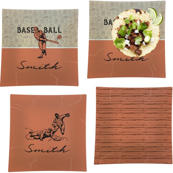 Retro Baseball Set of Square Dinner Plates