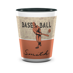 Retro Baseball Ceramic Shot Glass - 1.5 oz - Two Tone - Set of 4 (Personalized)