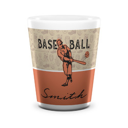 Retro Baseball Ceramic Shot Glass - 1.5 oz - White - Set of 4 (Personalized)