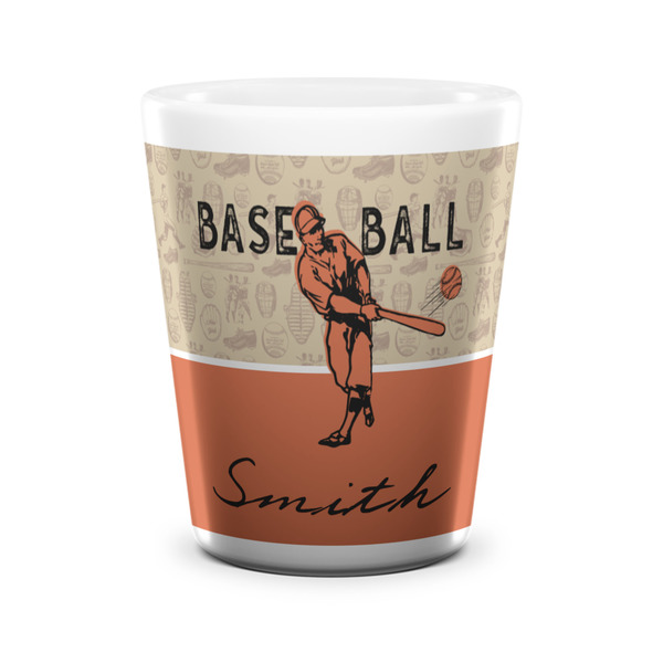 Custom Retro Baseball Ceramic Shot Glass - 1.5 oz - White - Set of 4 (Personalized)