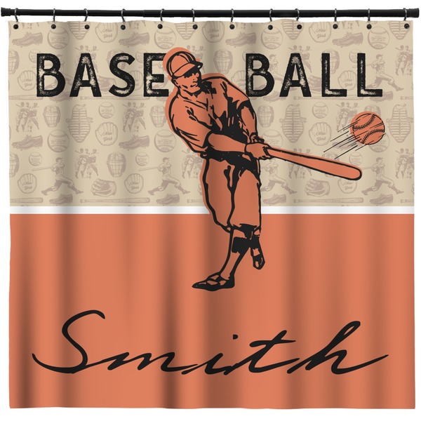 Custom Retro Baseball Shower Curtain - 71" x 74" (Personalized)